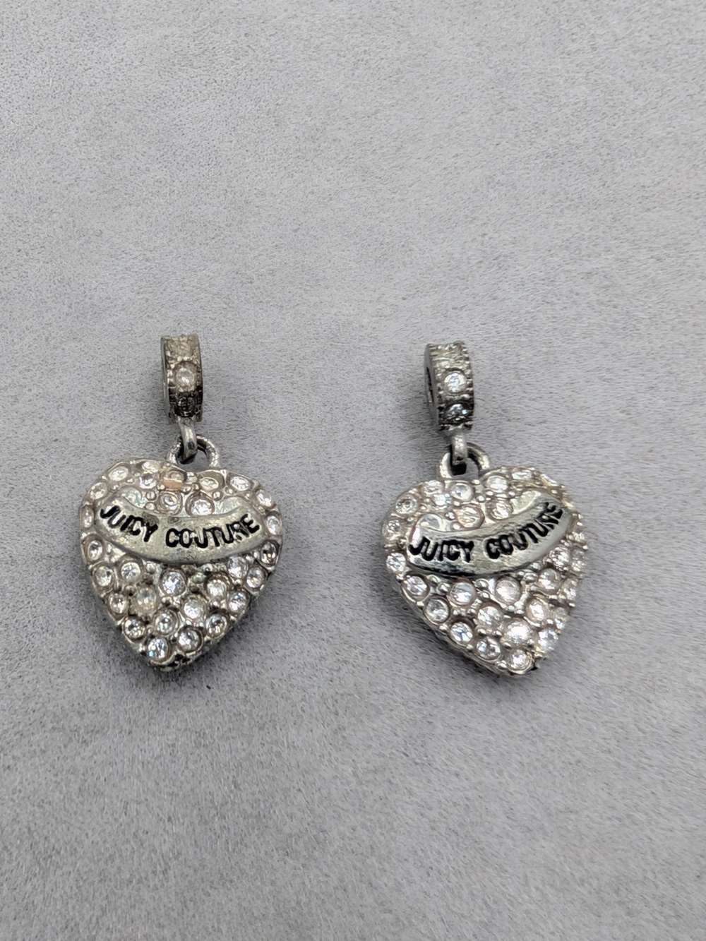 Juicy Couture Pavé Rhinestone Heart Charm Pendant Pair Silver Tone | M207